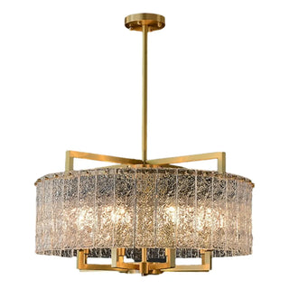 ZOWALA - Modern Drum Textured Glass Gold Metal Chandelier Image - 8