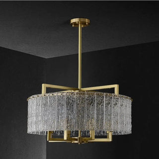 ZOWALA - Modern Drum Textured Glass Gold Metal Chandelier Image - 9