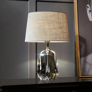 Retro Fabric Bucket Shade Crystal Geometric Table Lamp Zawala Image - 2