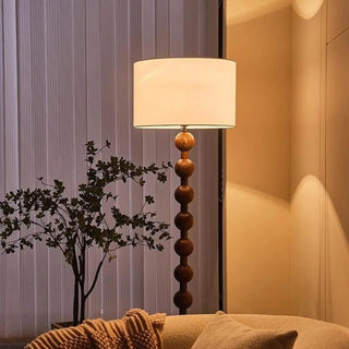 ZOWALA - Modern Fabric Cylinder Walnut Floor Lamp Image - 4