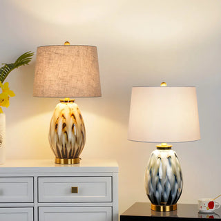 Elegant Drum Fabric Shade Ceramic Base Table Lamp Zawala Image - 1