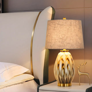 Elegant Drum Fabric Shade Ceramic Base Table Lamp Zawala Image - 2