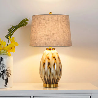 Elegant Drum Fabric Shade Ceramic Base Table Lamp Zawala Image - 3