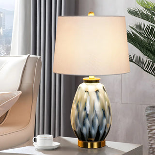 Elegant Drum Fabric Shade Ceramic Base Table Lamp Zawala Image - 4