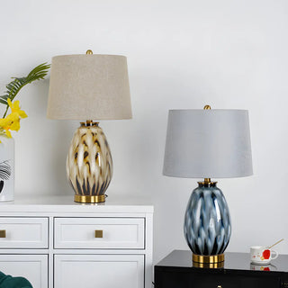 Elegant Drum Fabric Shade Ceramic Base Table Lamp Zawala Image - 5