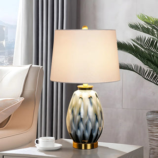 Elegant Drum Fabric Shade Ceramic Base Table Lamp Zawala Image - 6