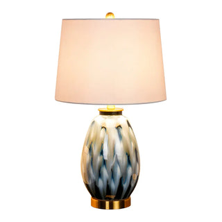 Elegant Drum Fabric Shade Ceramic Base Table Lamp Zawala Image - 7