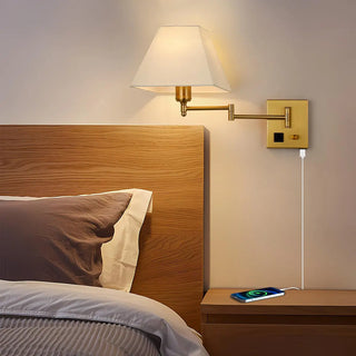 Adjustable Geometric Swing Arm Wall Sconce with USB Zawala Image - 1