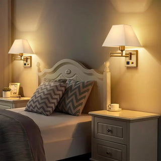 Adjustable Geometric Swing Arm Wall Sconce with USB Zawala Image - 2