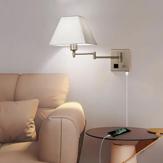 Adjustable Geometric Swing Arm Wall Sconce with USB Zawala Image - 6