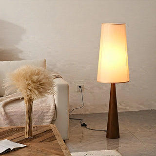 Modern Tapered Wooden Base Floor Lamp with Fabric Shade Zawala Image - 3
