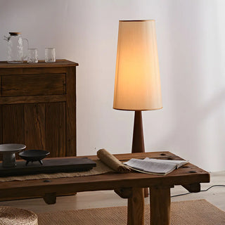 Modern Tapered Wooden Base Floor Lamp with Fabric Shade Zawala Image - 7