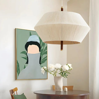 ZOWALA - Hexagon Fabric White Adjustable Height Drum Chandelier Image - 10