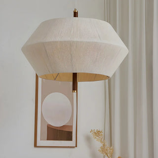 ZOWALA - Hexagon Fabric White Adjustable Height Drum Chandelier Image - 16