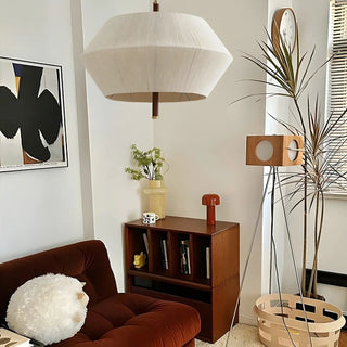 ZOWALA - Hexagon Fabric White Adjustable Height Drum Chandelier Image - 7