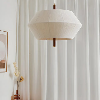 ZOWALA - Hexagon Fabric White Adjustable Height Drum Chandelier Image - 8