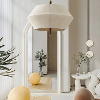 ZOWALA - Hexagon Fabric White Adjustable Height Drum Chandelier Image - 9