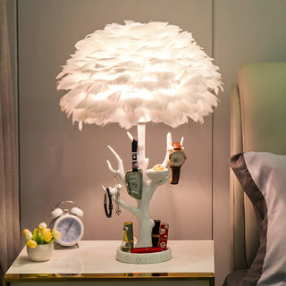 Artistic White Feather Shade Tree Branch Table Lamp Zawala Image - 2