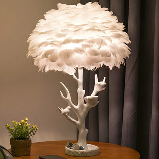 Artistic White Feather Shade Tree Branch Table Lamp Zawala Image - 3