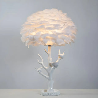 Artistic White Feather Shade Tree Branch Table Lamp Zawala Image - 4