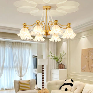 ZOWALA - Flower Glass Gold Pearl Down Living Room Chandelier Image - 1