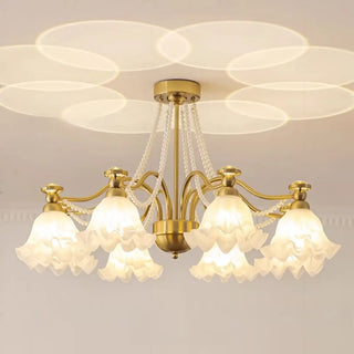 ZOWALA - Flower Glass Gold Pearl Down Living Room Chandelier Image - 10