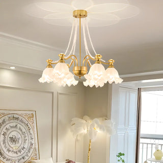 ZOWALA - Flower Glass Gold Pearl Down Living Room Chandelier Image - 11
