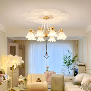 ZOWALA - Flower Glass Gold Pearl Down Living Room Chandelier Image - 2