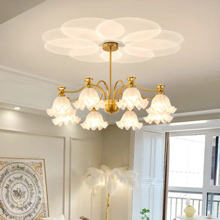 ZOWALA - Flower Glass Gold Pearl Down Living Room Chandelier Image - 3