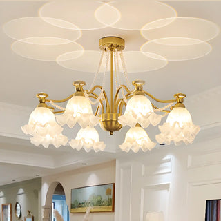 ZOWALA - Flower Glass Gold Pearl Down Living Room Chandelier Image - 4
