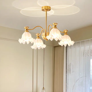 ZOWALA - Flower Glass Gold Pearl Down Living Room Chandelier Image - 6
