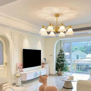 ZOWALA - Flower Glass Gold Pearl Down Living Room Chandelier Image - 8