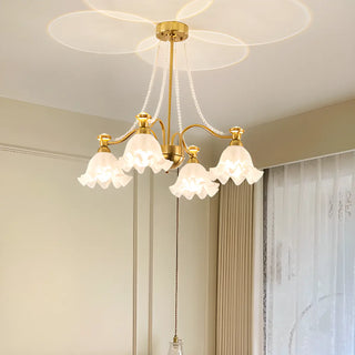 ZOWALA - Flower Glass Gold Pearl Down Living Room Chandelier Image - 9