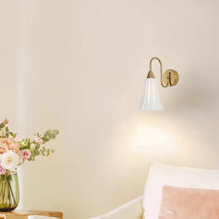 White Fluted Ceramics Cone Shade Coppery Wall Lamp Zawala Image - 1