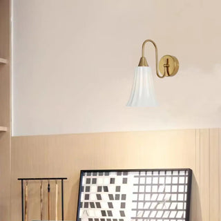 White Fluted Ceramics Cone Shade Coppery Wall Lamp Zawala Image - 2