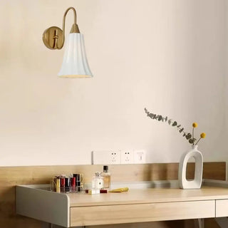 White Fluted Ceramics Cone Shade Coppery Wall Lamp Zawala Image - 3