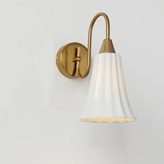 White Fluted Ceramics Cone Shade Coppery Wall Lamp Zawala Image - 4