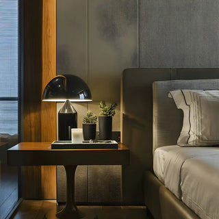 Modern Black Dome Shade Geometric Base Table Lamp Zawala Image - 5