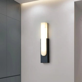 Modern White Stone Shade Black Vertical Wall Sconce Zawala Image - 1