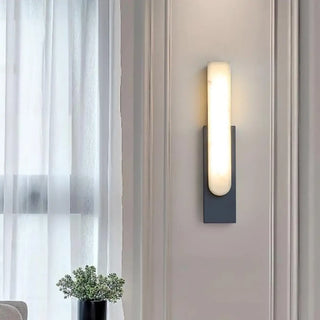 Modern White Stone Shade Black Vertical Wall Sconce Zawala Image - 14