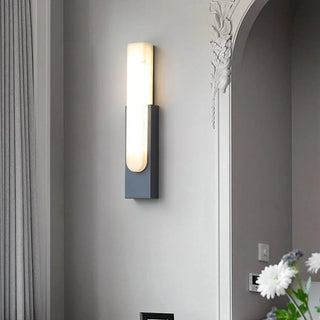 Modern White Stone Shade Black Vertical Wall Sconce Zawala Image - 15