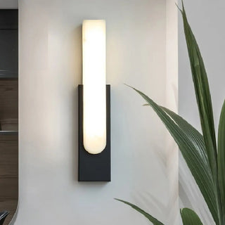Modern White Stone Shade Black Vertical Wall Sconce Zawala Image - 3