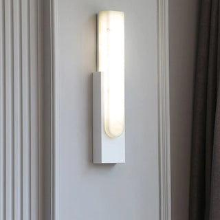 Modern White Stone Shade Black Vertical Wall Sconce Zawala Image - 4