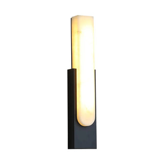 Modern White Stone Shade Black Vertical Wall Sconce Zawala Image - 5