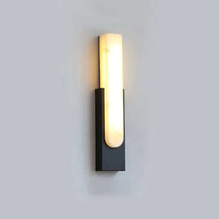 Modern White Stone Shade Black Vertical Wall Sconce Zawala Image - 9