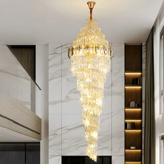 ZOWALA - Spiral Crystal Gold Metal High Ceiling Foyer Chandelier Image - 1