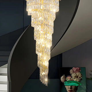 ZOWALA - Spiral Crystal Gold Metal High Ceiling Foyer Chandelier Image - 10