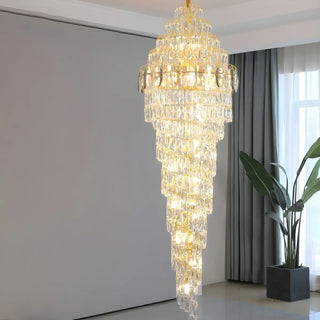 ZOWALA - Spiral Crystal Gold Metal High Ceiling Foyer Chandelier Image - 11