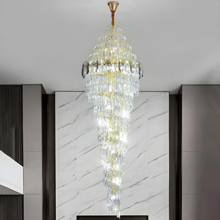 ZOWALA - Spiral Crystal Gold Metal High Ceiling Foyer Chandelier Image - 2