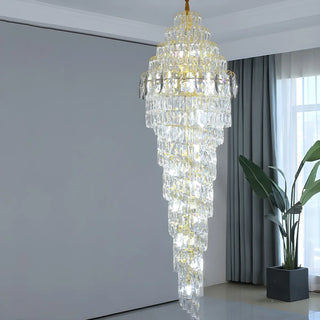 ZOWALA - Spiral Crystal Gold Metal High Ceiling Foyer Chandelier Image - 3